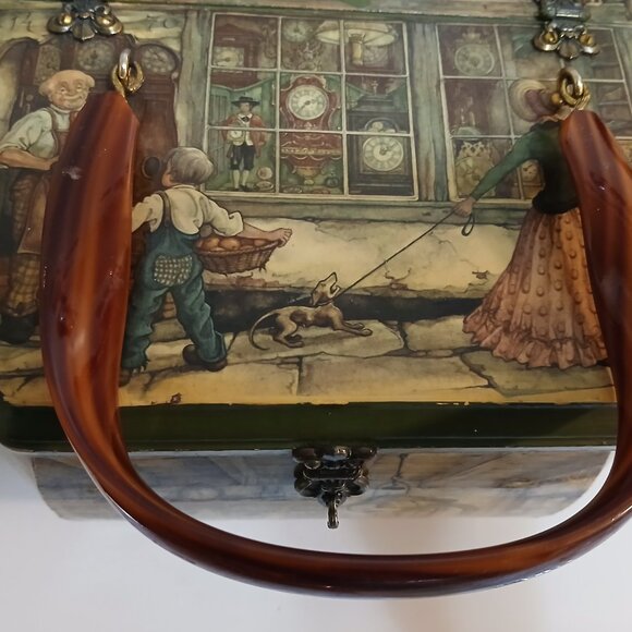 Anton Pieck Vintage Wooden Decoupage Octagon Box Purse - Picture 4 of 15